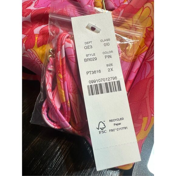 J Crew NWT size 2XL O-ring bandeau bikini top in pink limone print, swim top plu - Picture 5 of 6
